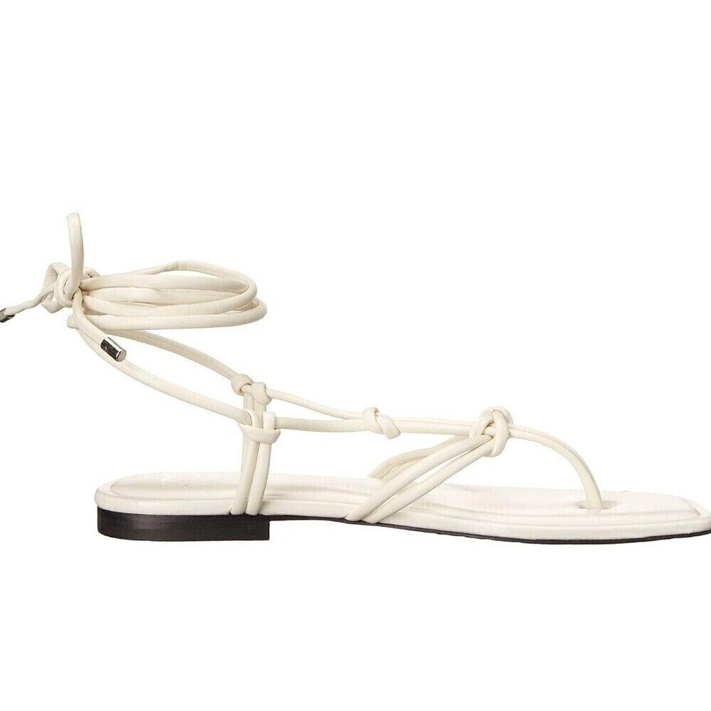 Marc Fisher Falina White Strappy Sandals Square Toe & Lace-Up Size 7.5M *FLAWS*